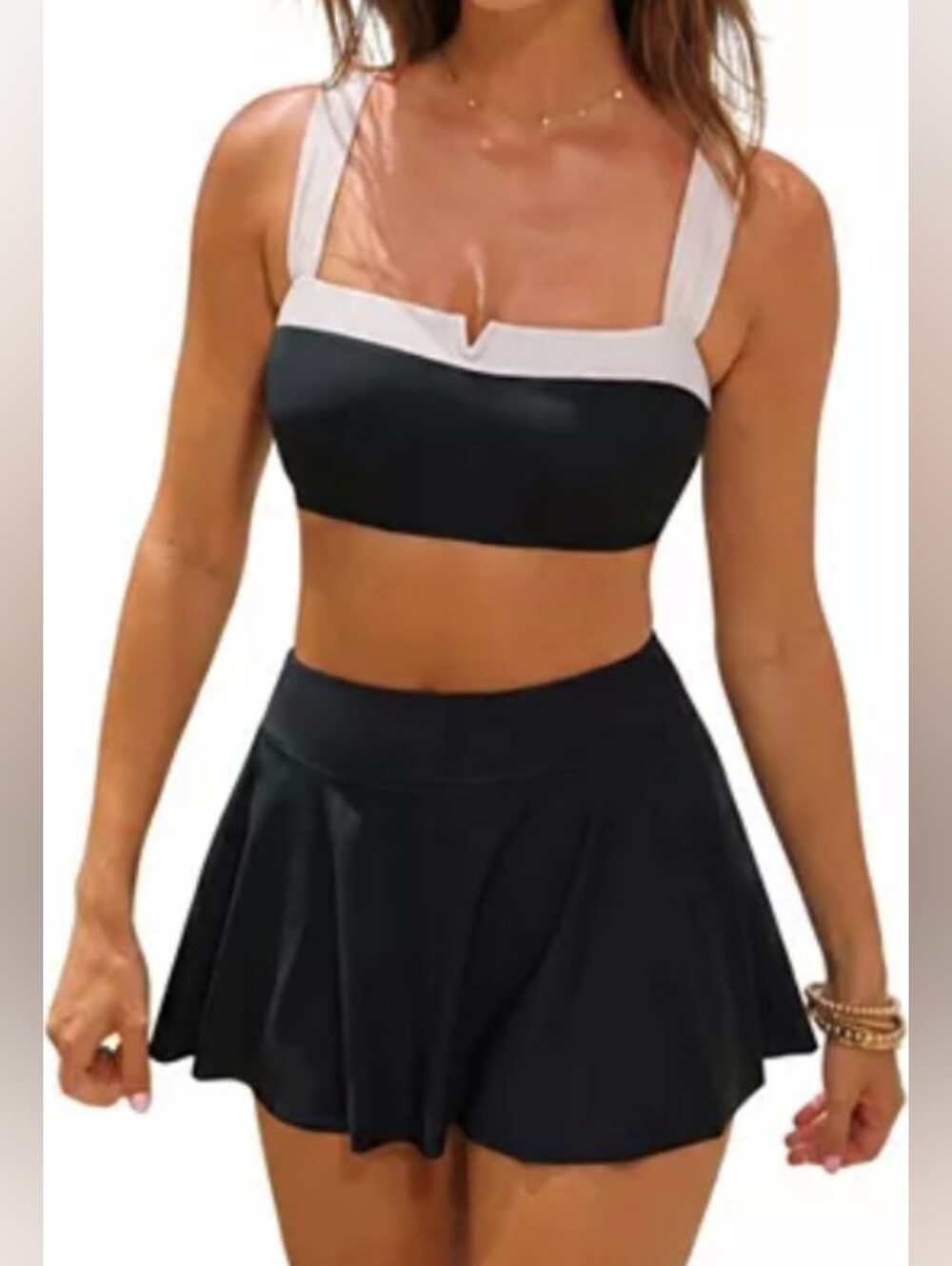 Cupshe Moderate Coverage Cross-Back Bikini Skirt Set